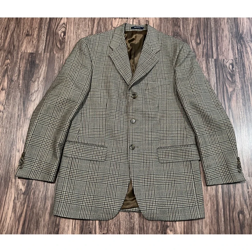 Chaps Ralph Lauren Suit Jacket Mens 40R Plaid  Wool Blazer Houndstooth